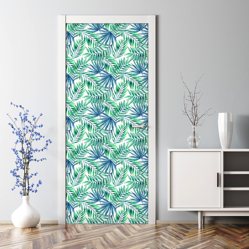 Exotic Tropical Watercolor Palm Leaf Bubble-Free Door Sticker Mural  