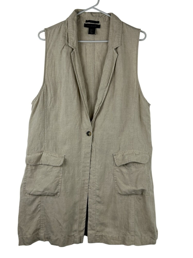 Tahari 100% Linen Size XL  Beige Single Button Closure Vest Blazer With Pockets