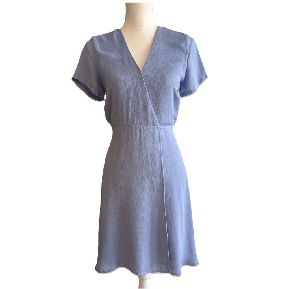 Lush Women’s Blue Wrap Dress Short Sleeve V-Neck Knee Length Size L