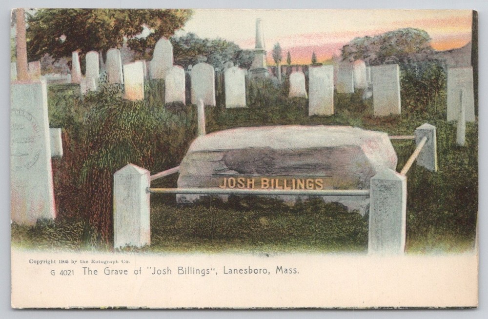 1906 Josh Billings Grave Lanesboro MA Cemetery Rotograph Postcard