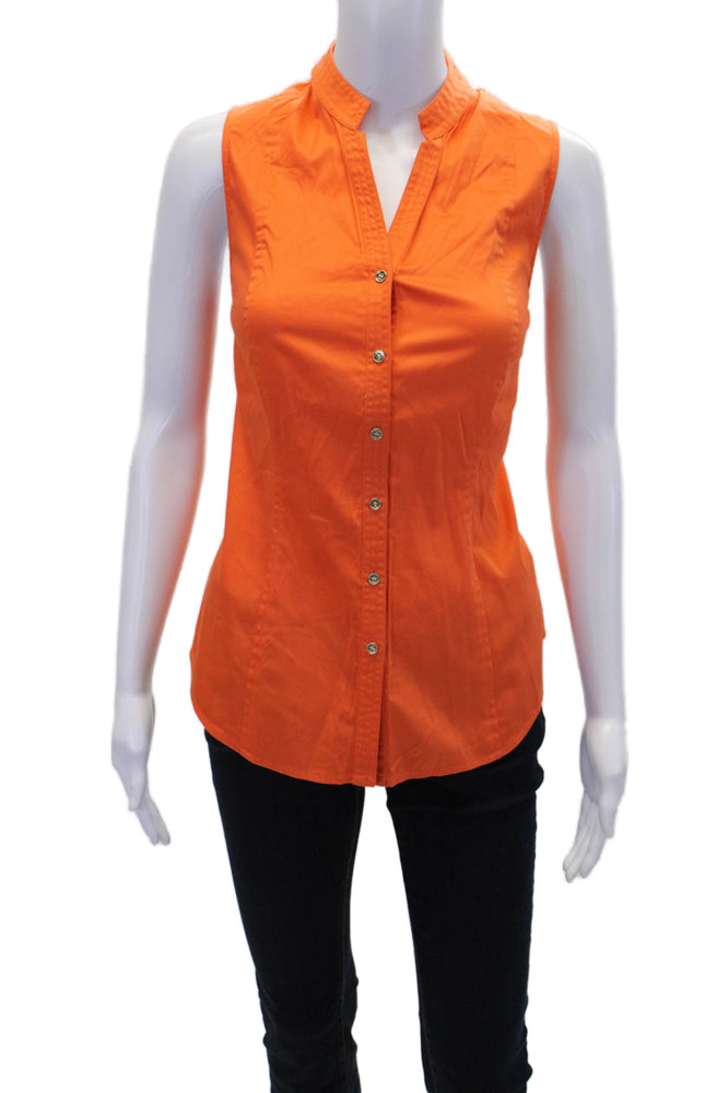Eccoci Womens Cotton Sleeveless V-Neck Button-Down Shirt Orange Size 10Free Shipping in US $100+ Orders | $6.95 Orders Below