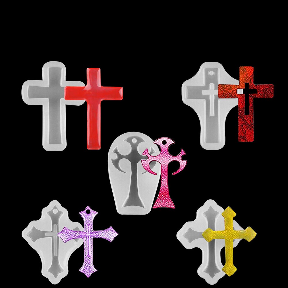 5Pack DIY Silicone Cross Resin Mold Jewelry Epoxy Making Casting Mould Tool