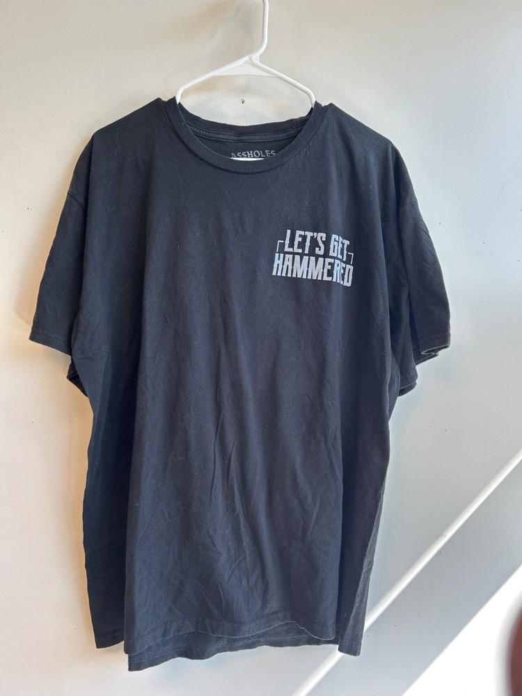 Mens Lets Get Hammered T Shirt Funny A@@holes Live Forever  Black  XL