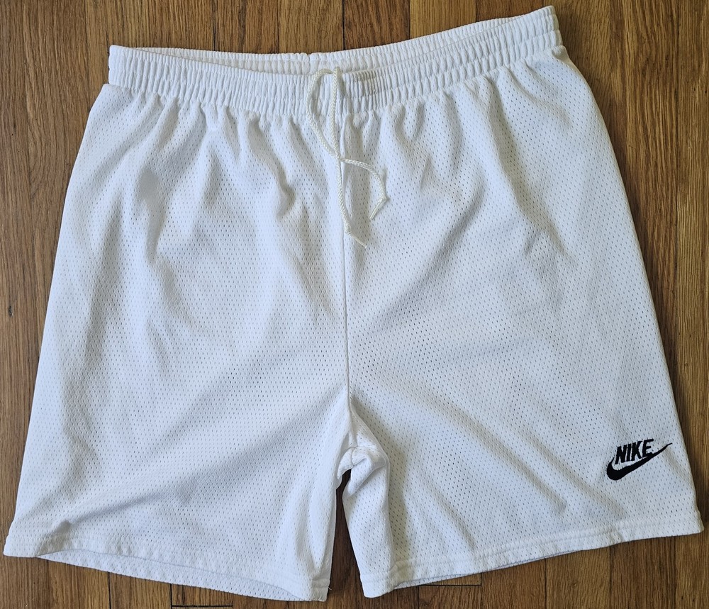 Vintage 80' 90's Nike Mesh Shorts Swoosh Men's Large White With Black Swoosh USA