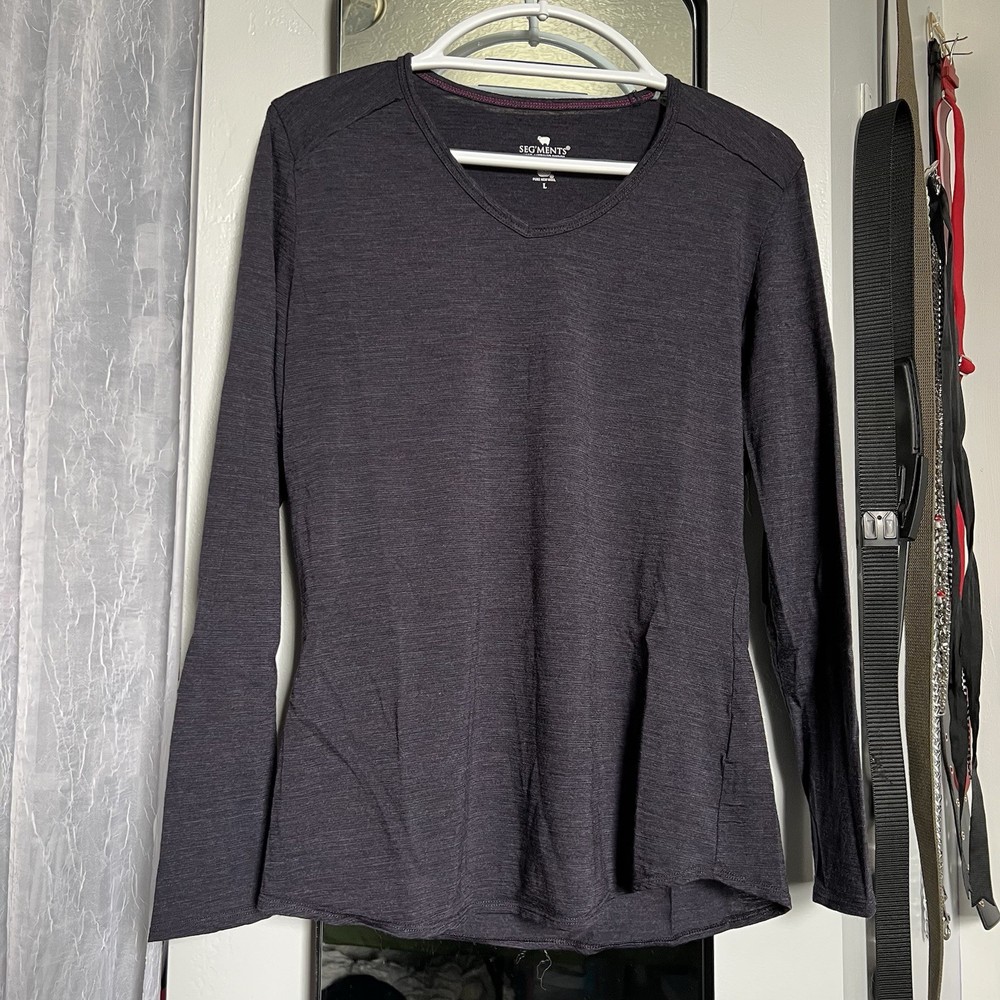 SEG'MENTS Dark Gray Merino Wool V-Neck Long Sleeve Top Women Size L