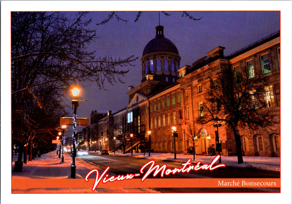 Vintage Postcard Marche Bonsecours Night Montreal Canada