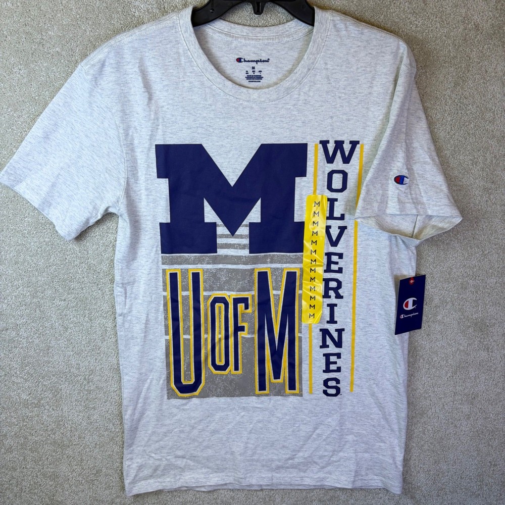 Champion T-Shirt Mens Medium Gray Michigan Wolverines U of M Graphic Tee NEW