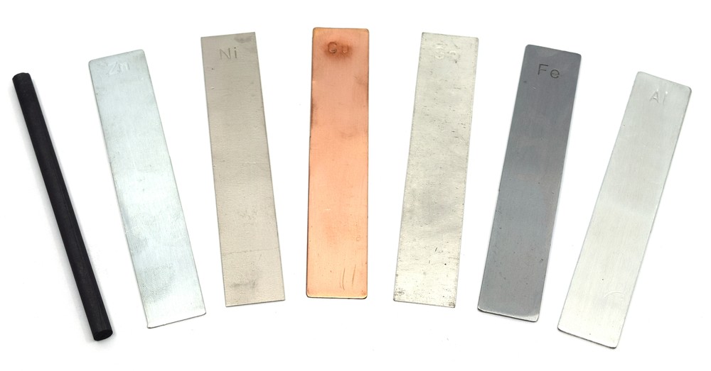 Metal Electrodes 7 Piece Set, Al, Cu, Zn, Fe, Ni, Sn, C  - Eisco Labs