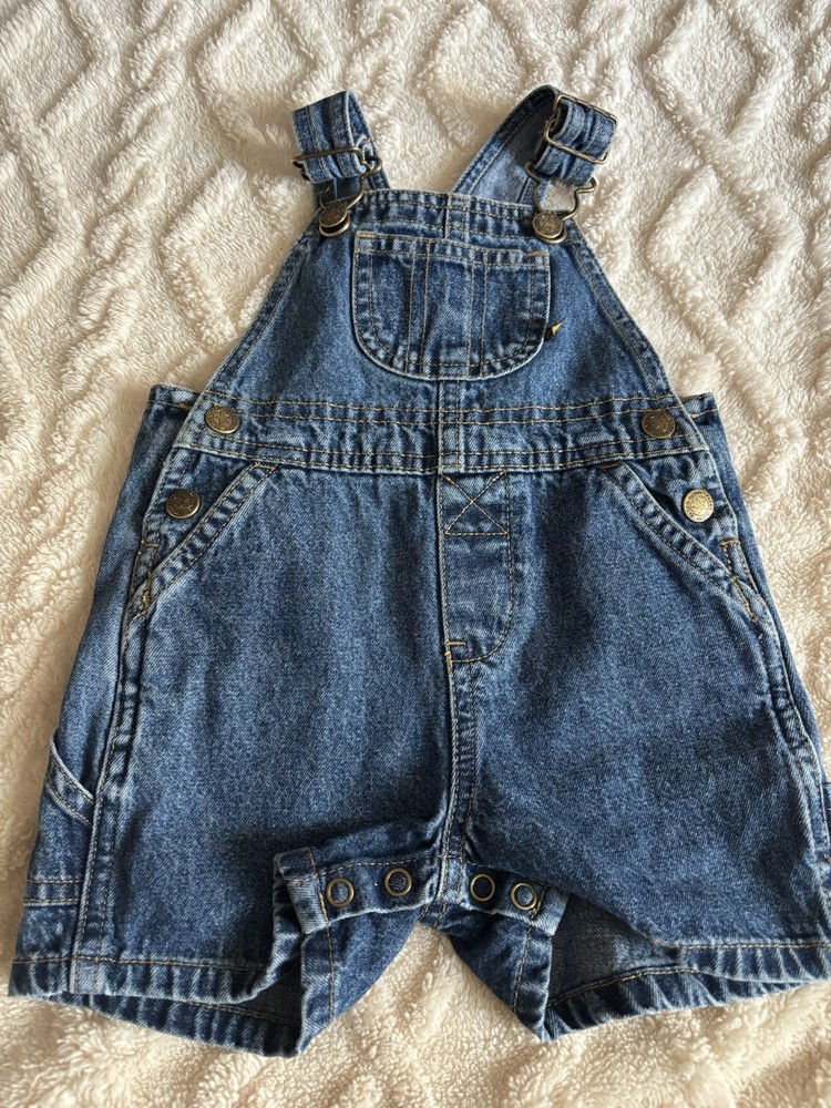 Faded Glory Denim Overall One-Piece Blue Sleeveless 6/9M 100% Cotton Snap Button