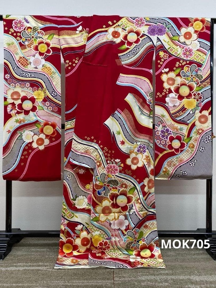 Furisode Kimono Unfinished Stage Costume Gold Pearl Embroidery Silk