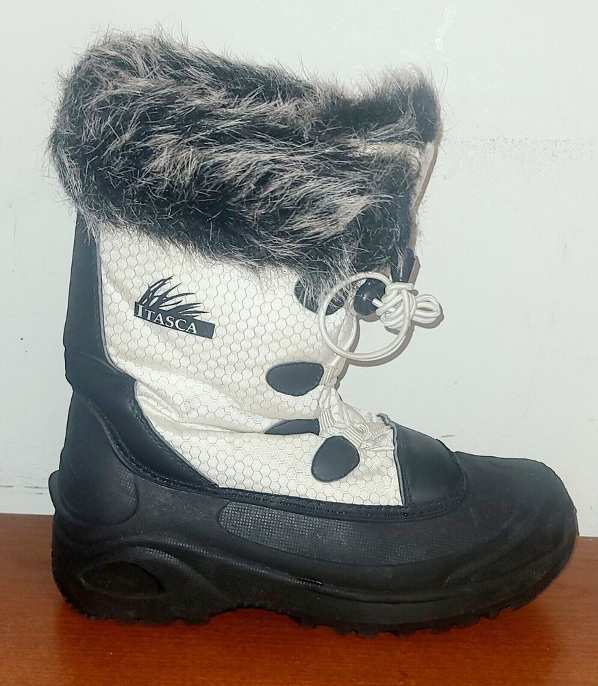 Itasca Winter Boots Men's Sz.8 White/black With Faux Fur 3M Thinsulate.