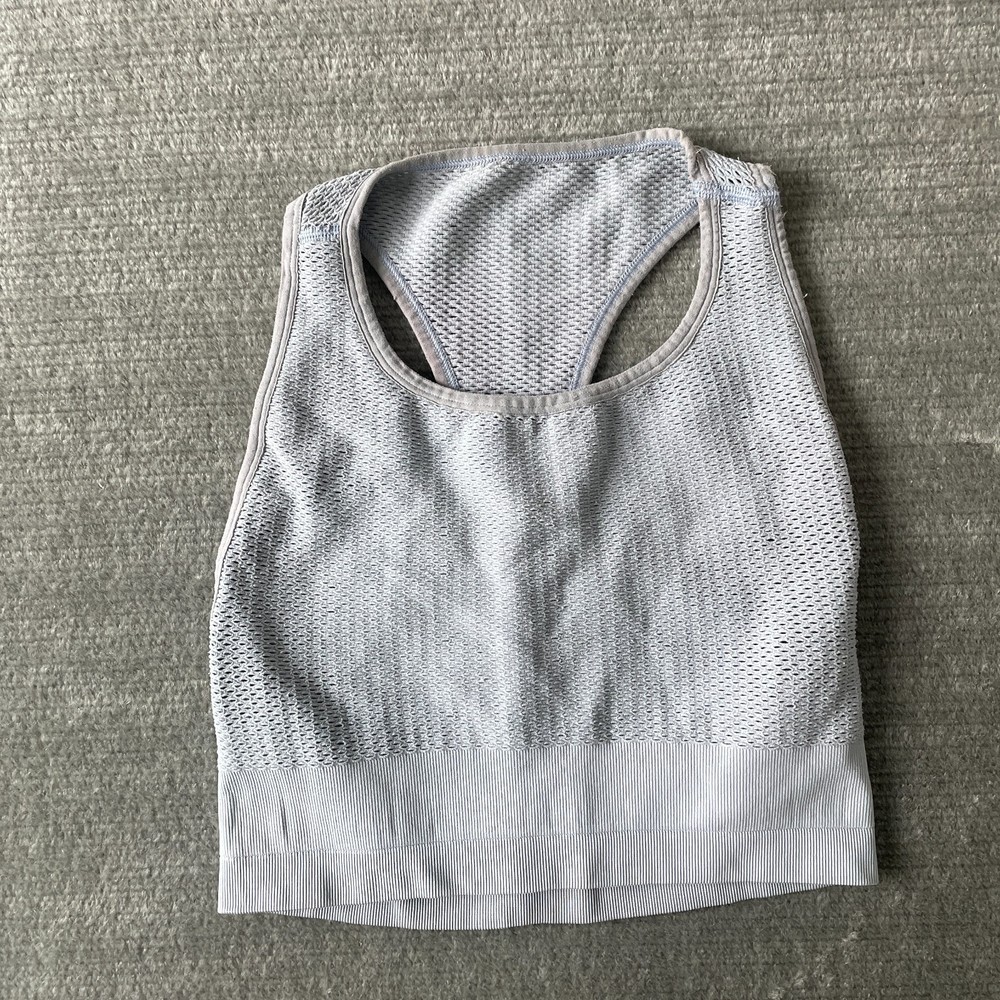 Alo Yoga Sports Bra Light Support Women M Light Blue Fishnet Athleisure Unpadded