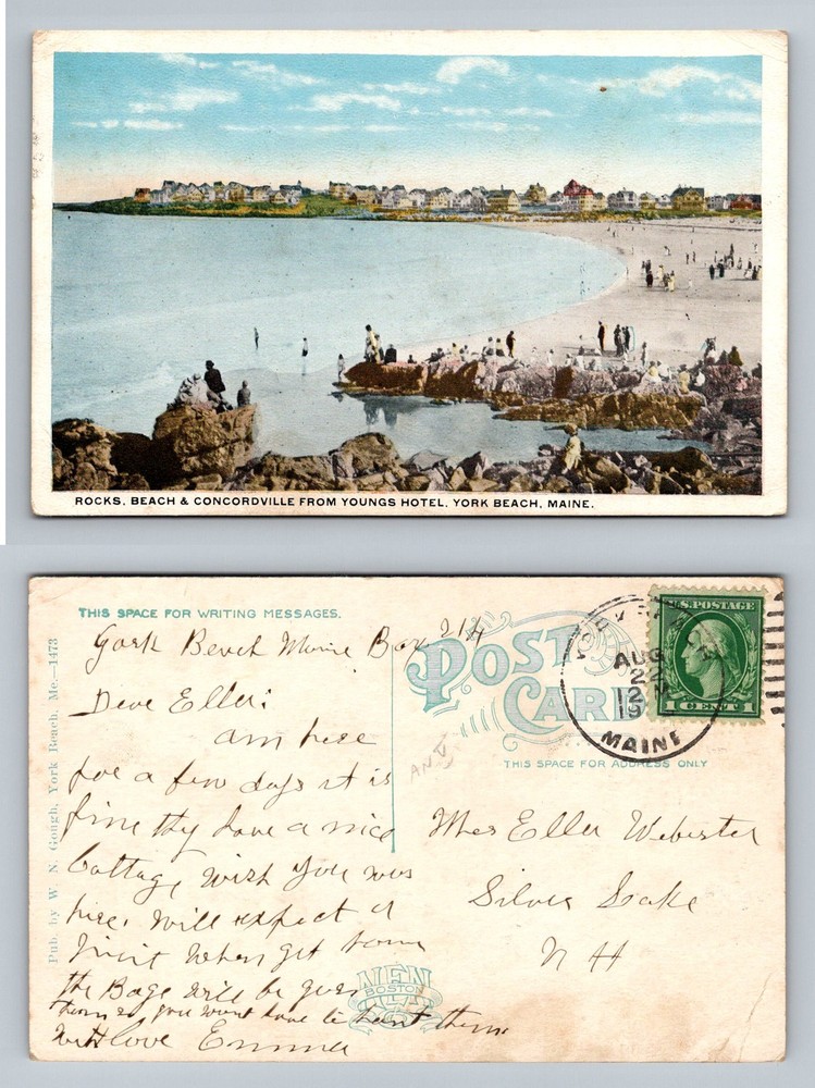 York Beach, ME-Maine, Rocks Beach Concordville Youngs Hotel Vintage Postcard