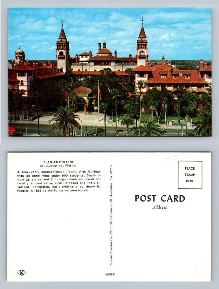 St Augustine, Florida, Flagler College Old Ponce de Leon Hotel Vintage Postcard