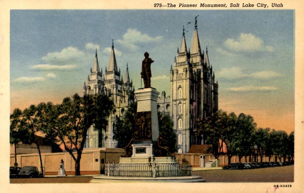Pioneer Monument, Salt Lake City, Utah - Brigham Young and 'Mormon' Postcard