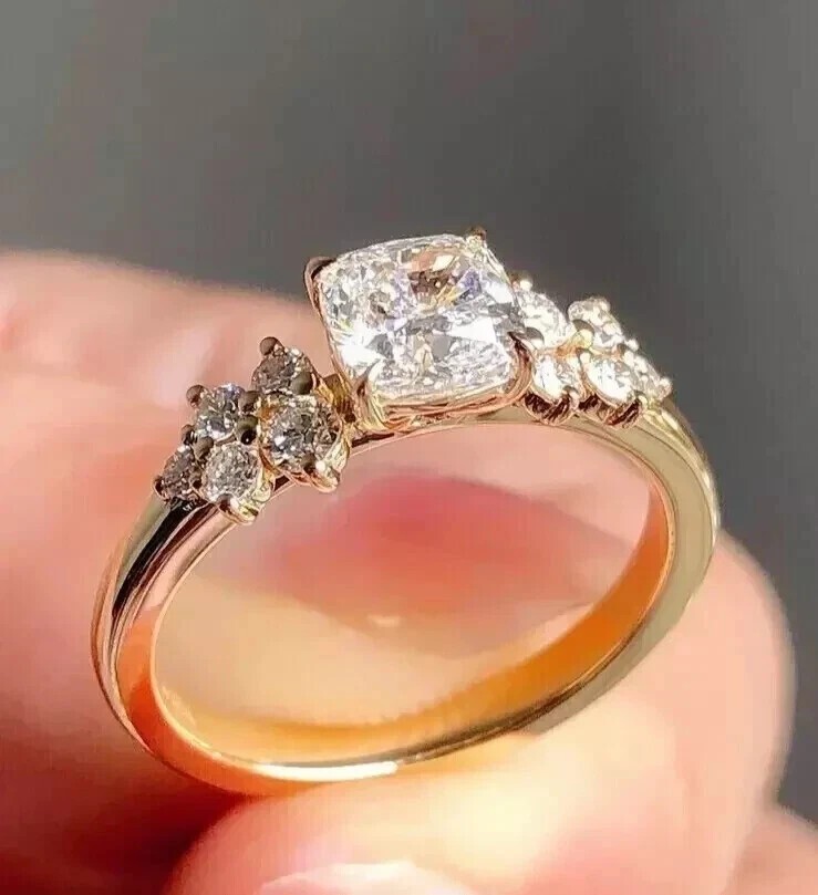 2Ct Cushion Cut Simulated Diamond Women's Engagement Ring 14K Yellow Gold Plated