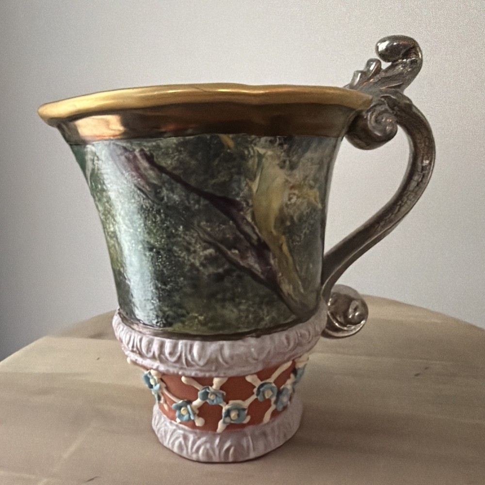 Retired Mackenzie Childs Vintage Ceramic Cheltenham Evervolving Mug Rare