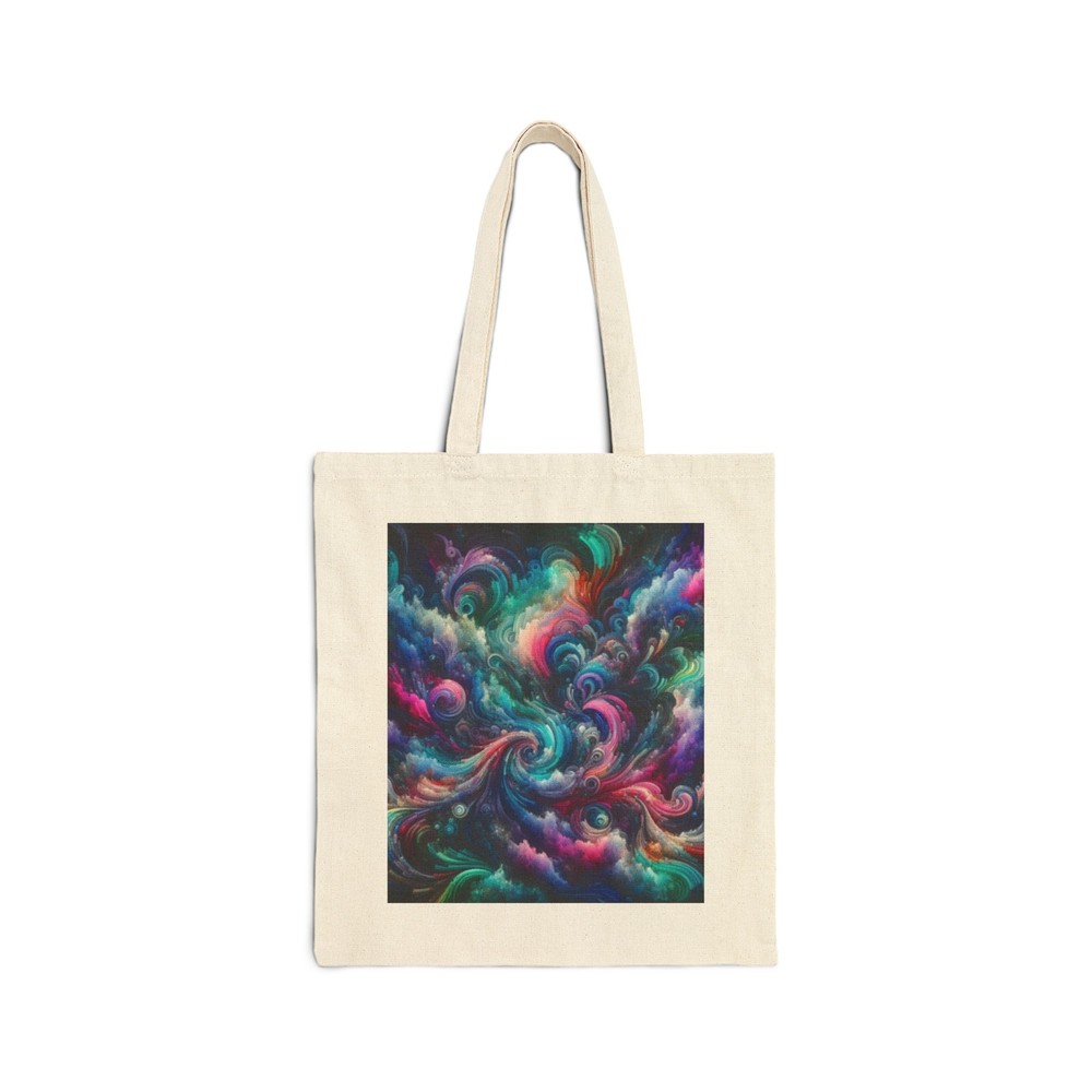 Cotton Canvas Tote Bag with Abstract Design in Teal Fuchsia Purple Black - Gift Idea