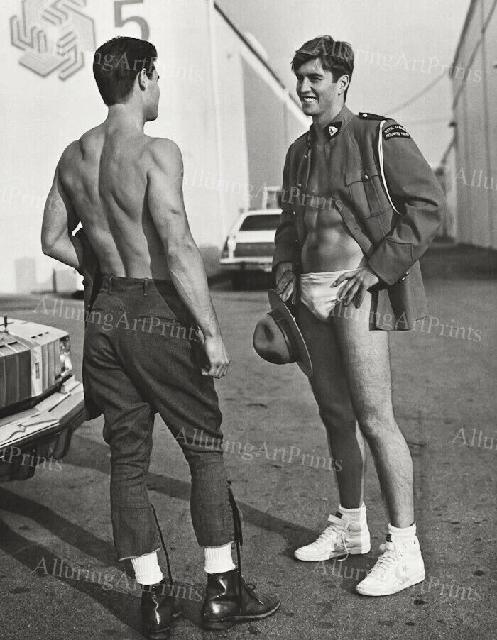 Vintage Male Models Photo Print Muscular Handsome Shirtless Buns -UU131