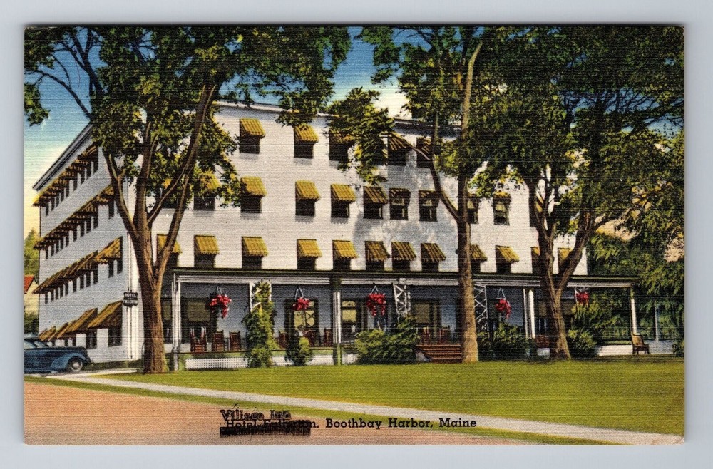 Boothbay ME-Maine, Village Inn Hotel, Dining Room, Harbor, Vintage Postcard