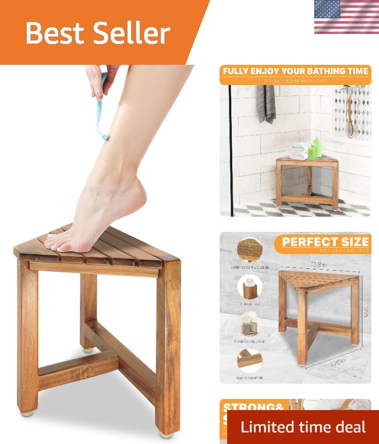 Acacia Wood Shower Bench - 12-Inch Corner Stool for Easy Shaving & Grooming-image