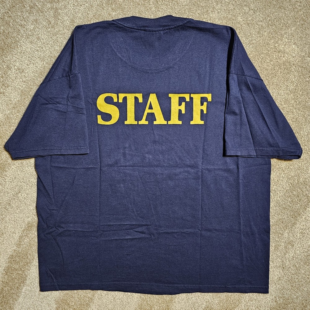 Vtg 90s CCPHA STAFF Spellout XL Navy Blue T-Shirt Grunge Indie Skate Heavy Faded
