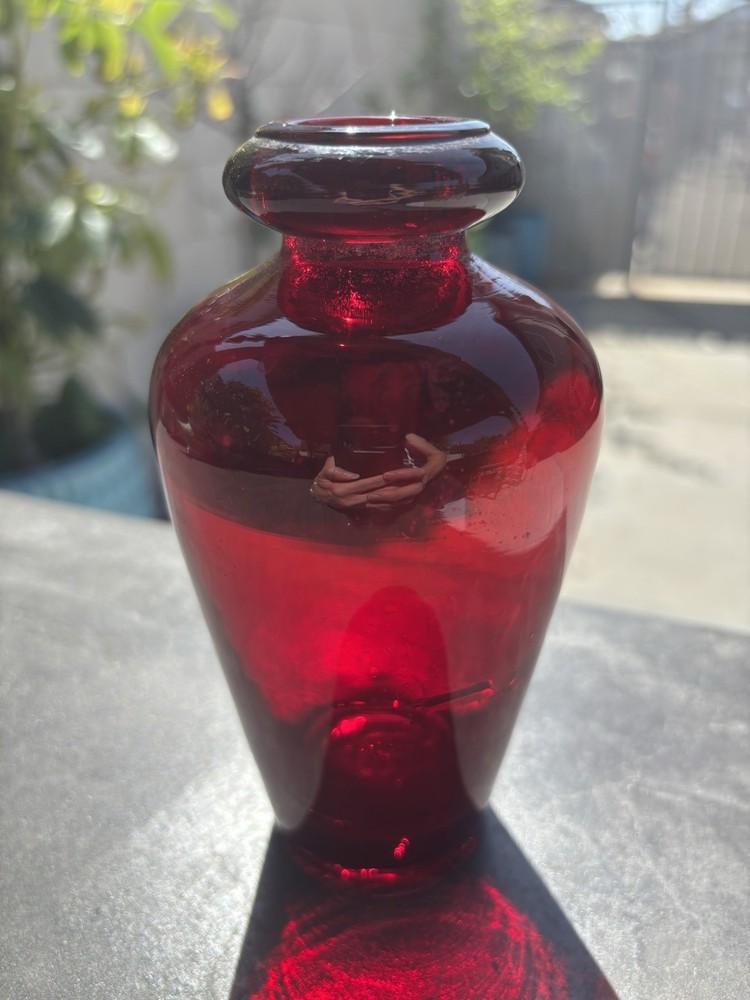 Ruby Red Art Glass Bud Vase – Mid Century Scandinavian Style 1970s Decor