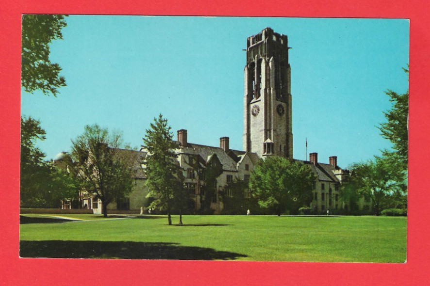 UNIVERSITY of TOLEDO OHIO - University Hall & Tower 1950s chrome postcard