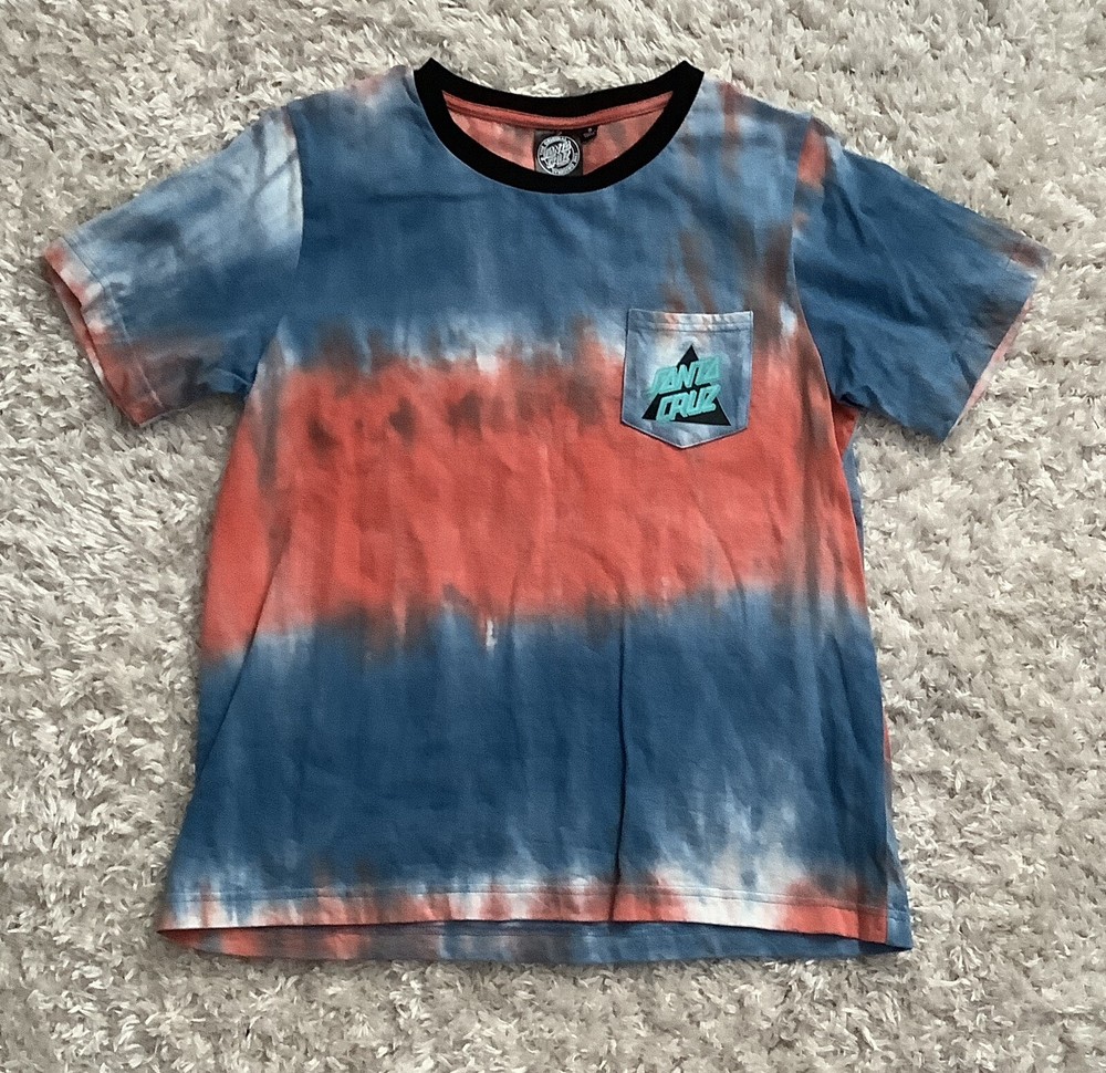 Santa Cruz Skateboards • T Shirt • Tie Dye • Blue Red Double Sided • Youth Small