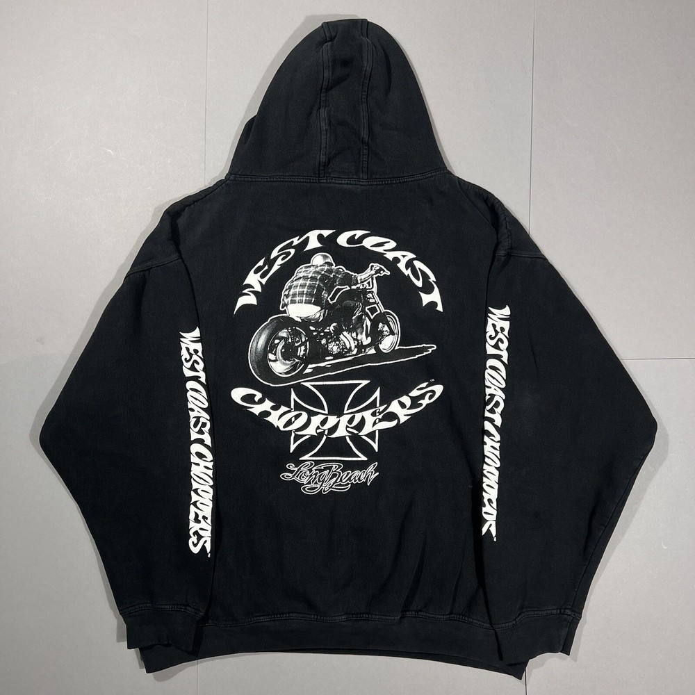Vintage 90s Y2K West Coast Choppers Crazy RARE Black White Grunge Hoodie Size XL