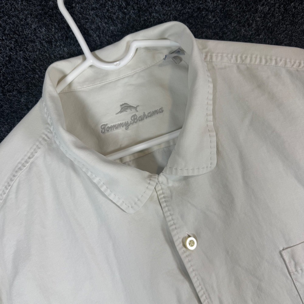 Tommy Bahama Mens 3XLT Silk Herringbone Short Sleeve Camp Shirt Off White Cream