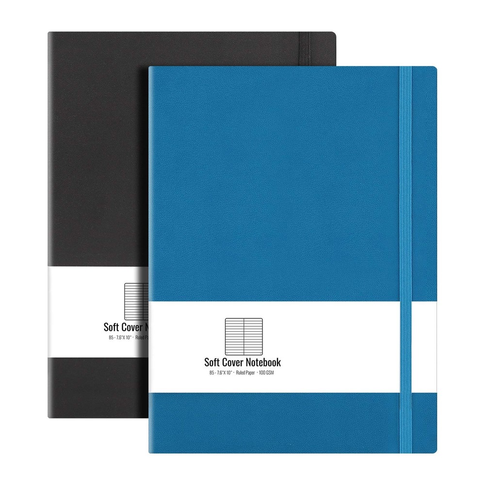 College Ruled Notebook 2-Pack 7.6x10 inch 100gsm 408 Pages Black Blue