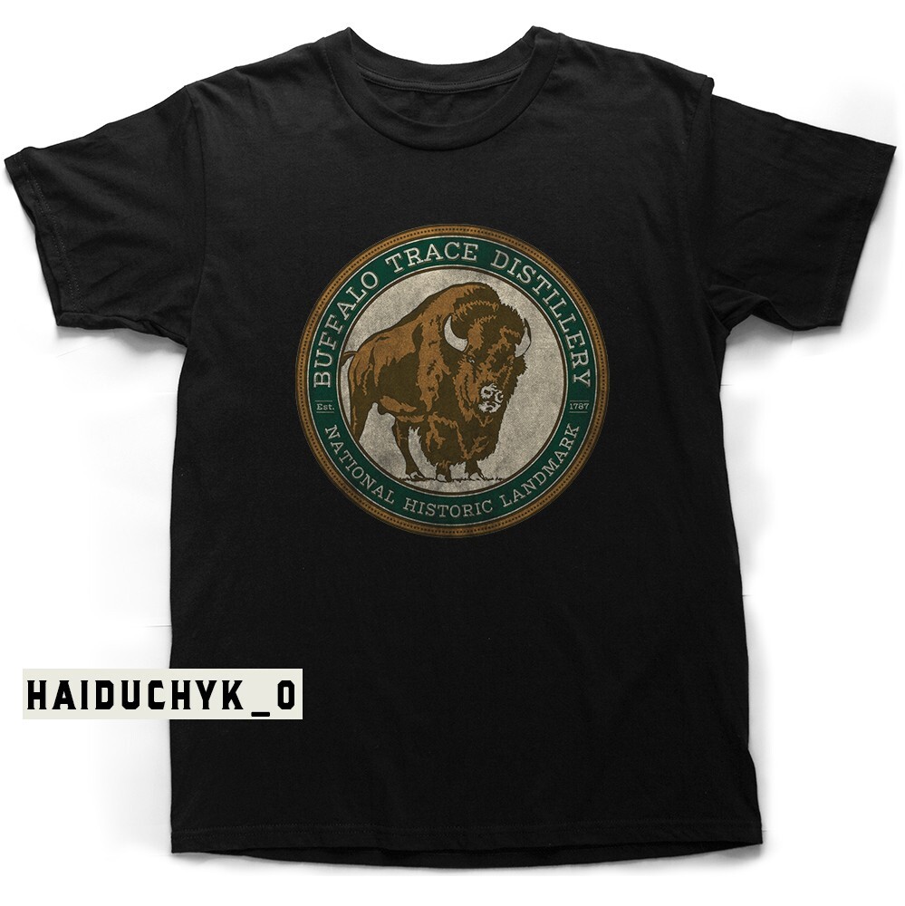 Retro BUFFALO TRACE Distillery Whiskey Unisex Black T-shirt Size S-5XL