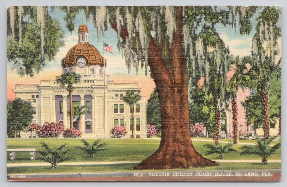 Volusia County Court House De Land Florida Linen Postcard 1930s Curteich