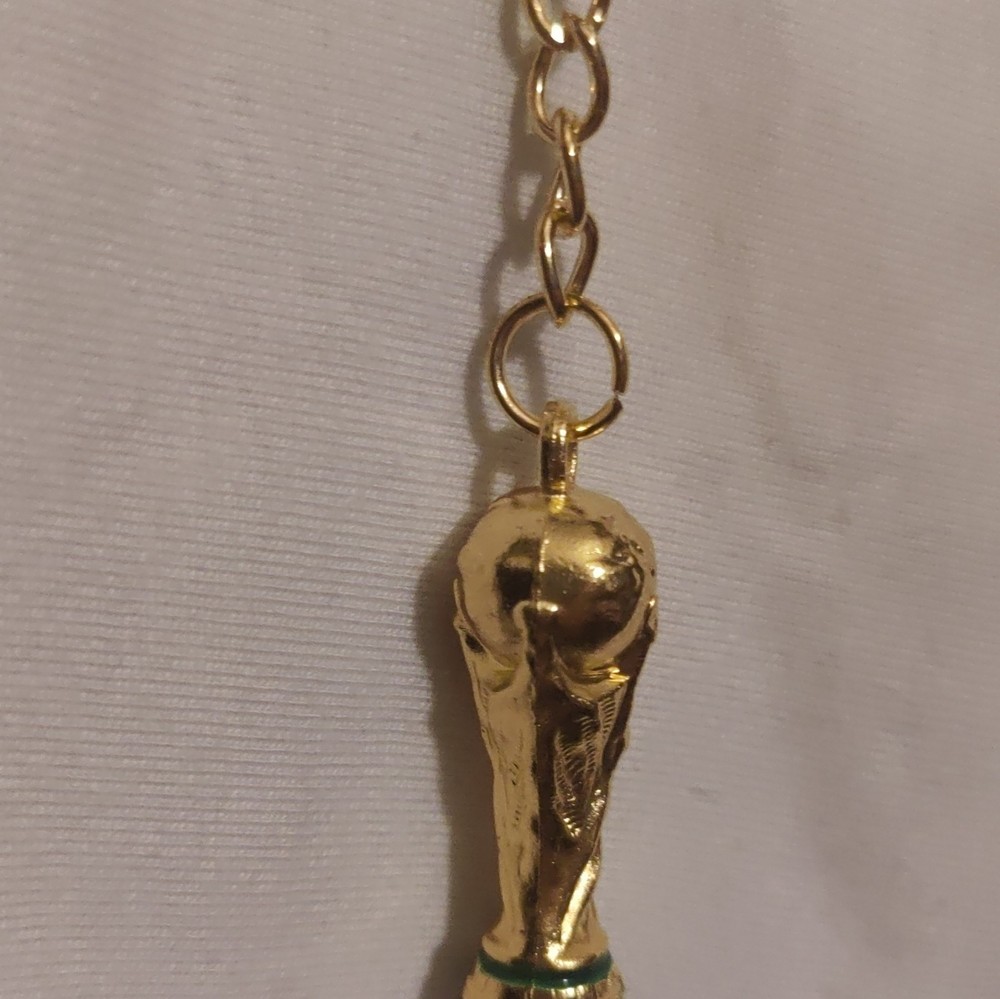 Gold Tone Metal Sports Trophy Charm Keychain Key Ring w/ Belt Chain