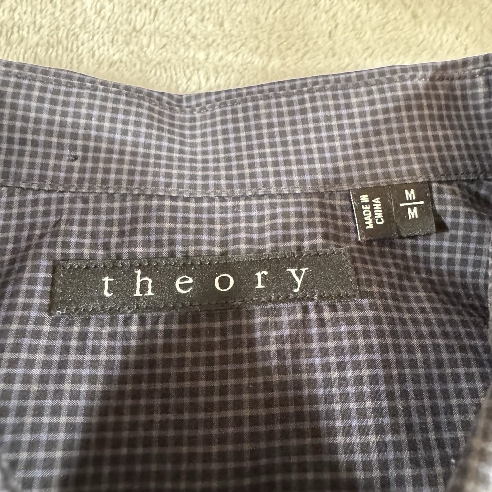 Theory Men's Medium Gray Black Mini Check Long Sleeve Button Down Shirt