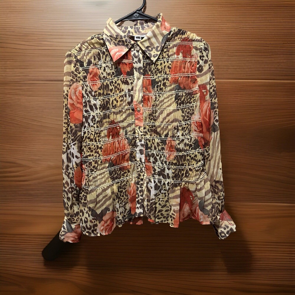 St. John Sport by Marie Gray Multi Colored Sheer Floral Long Sleeve Blouse S