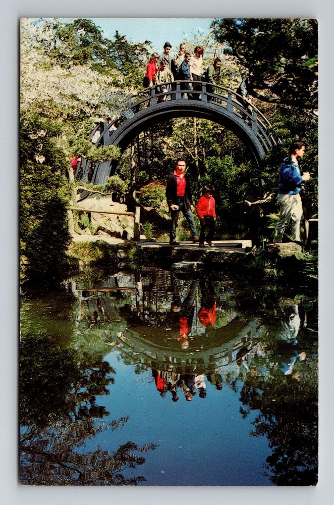 San Francisco, CA-California, Japanese Tea Bridge Reflection Vintage Postcard