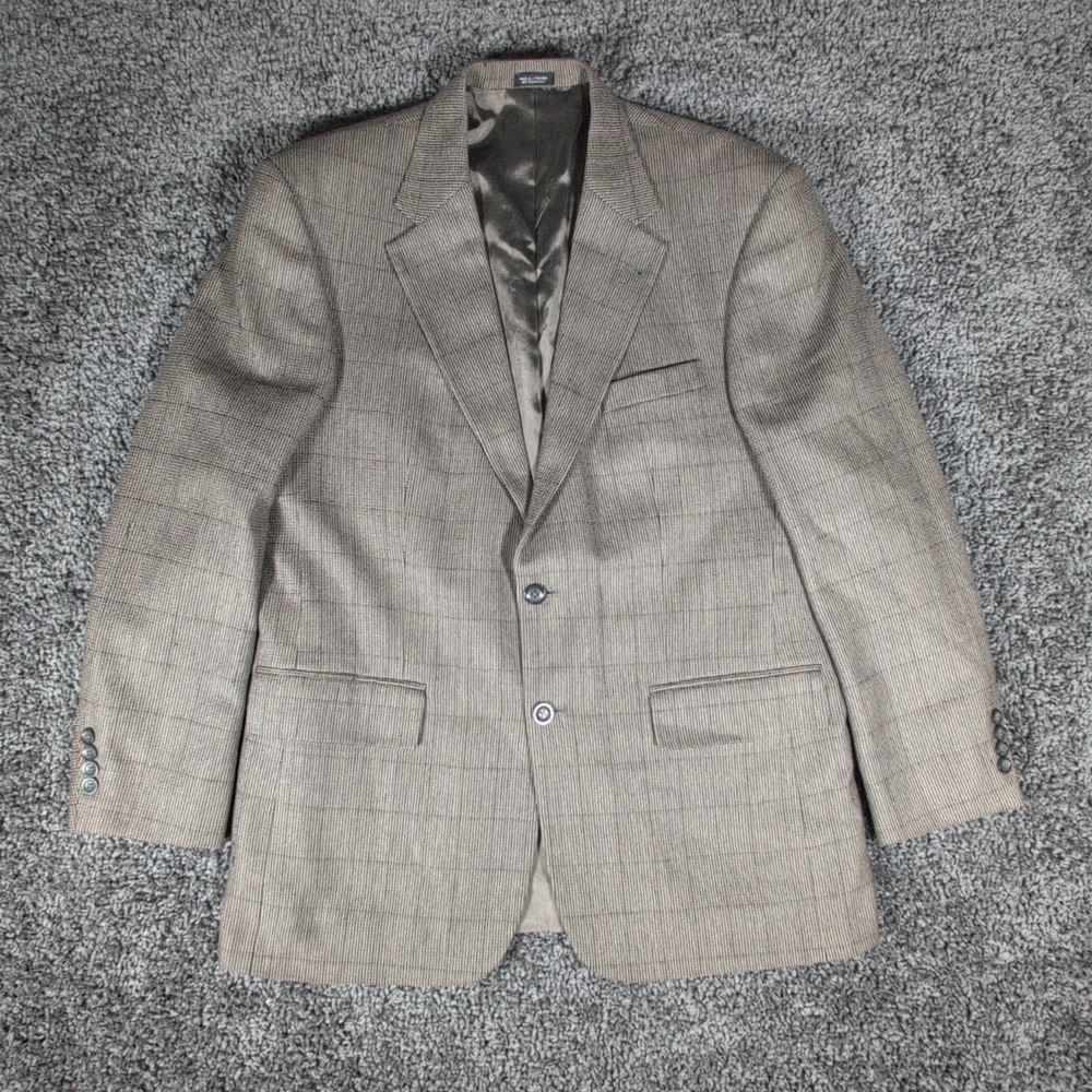 VTG Oscar de la Renta Blazer Men's 42R Brown Glen Plaid Lambswool Cashmere GUC