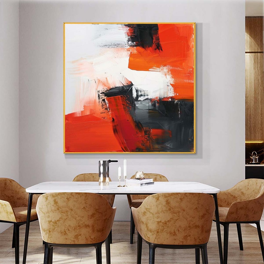 Large Size Abstract Hand Painted Oil Painting On Canvas Red and Black 31in