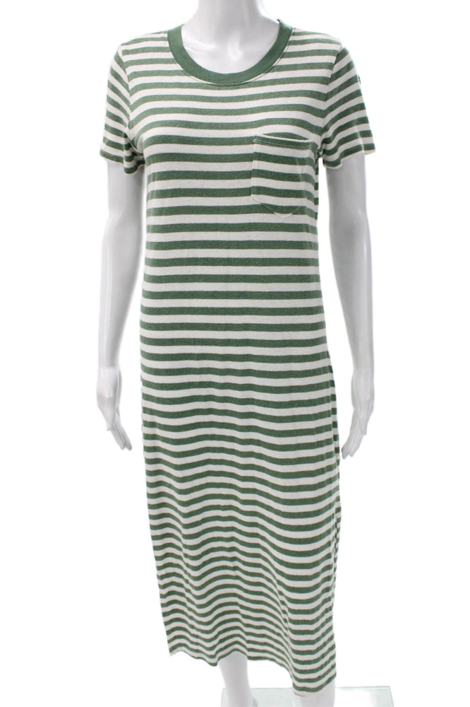 Outerknown Women Green Cotton Striped Maxi Dress Short Sleeve Round Neck Size SFree Shipping in US $100+ Orders | $6.95 Orders Below