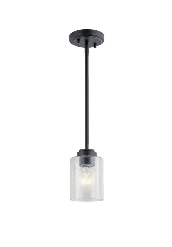 Kichler 44032BK Winslow Black Pendant Light w/ Clear Seeded Glass Shade