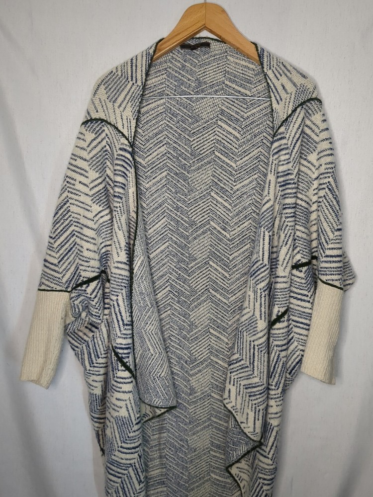 MAXSPORT Women's Blue Beige Oversized Open Front Cardigan Sweater Small