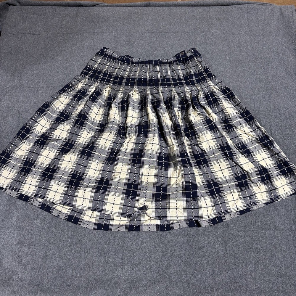 Vtg Pendleton Wool Skirt Size 20W Blue Tan Plaid Pleated Made in USA DAMAGED