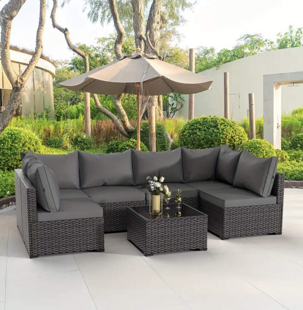 7pcs Outdoor Couch with Glass Table