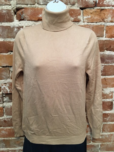 Linea Louis Dell'Olio Tan Beige Whisper Knit Turtleneck Sweater Layer New