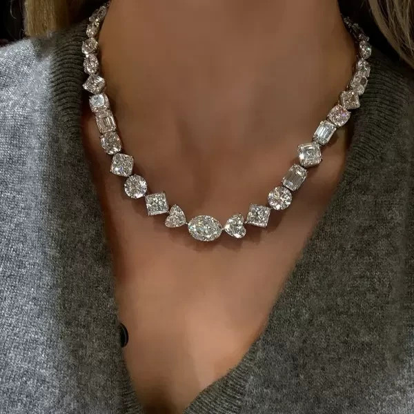 150Ctw Multi-Cut Lab Created Diamond Statement Necklace 14K White Gold Plated