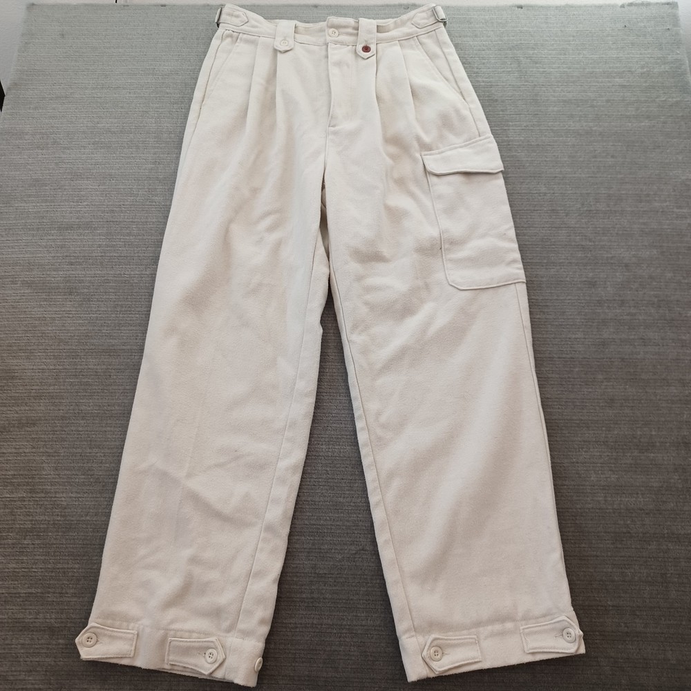 Elwood Pleated Military Cargo Pants Mens 30x30 Ivory Wool Blend Straight Baggy