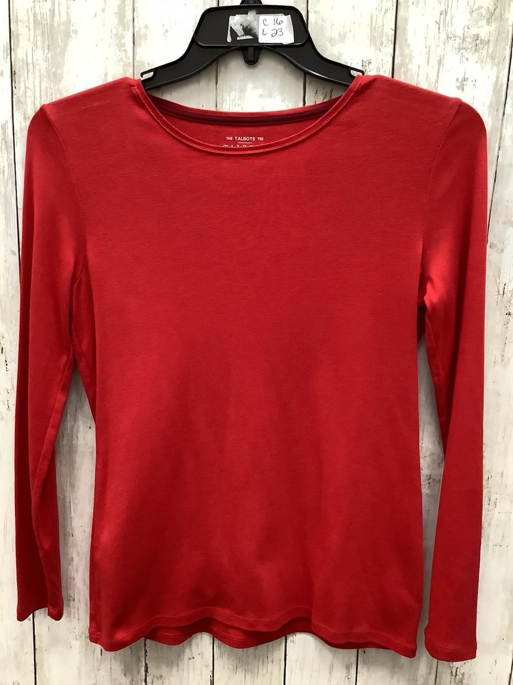 Talbots Women's Red Pima Cotton Long-Sleeve Crewneck Tee Shirt Top - Size Small