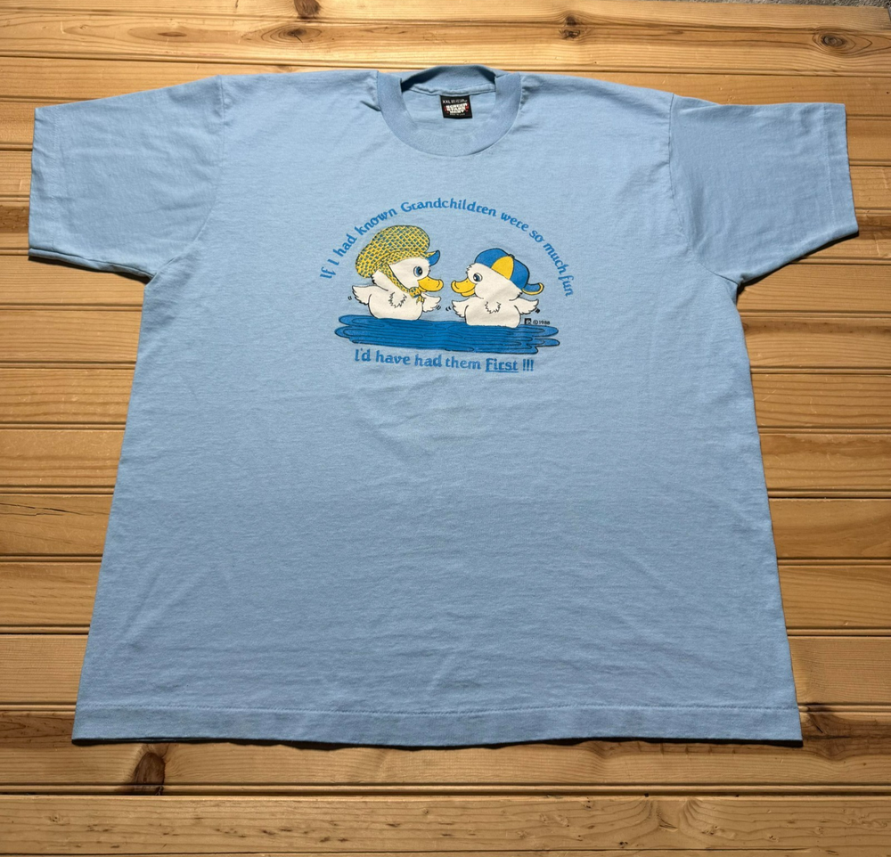 Vintage 80s 1988 Ducks Grandchildren Single Stitch Quotes Shirt USA Made XXL